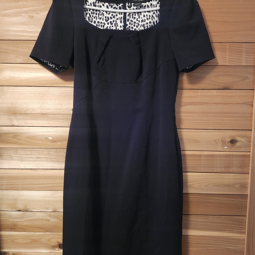 White House Black Market Black Dress with Animal Print Detail